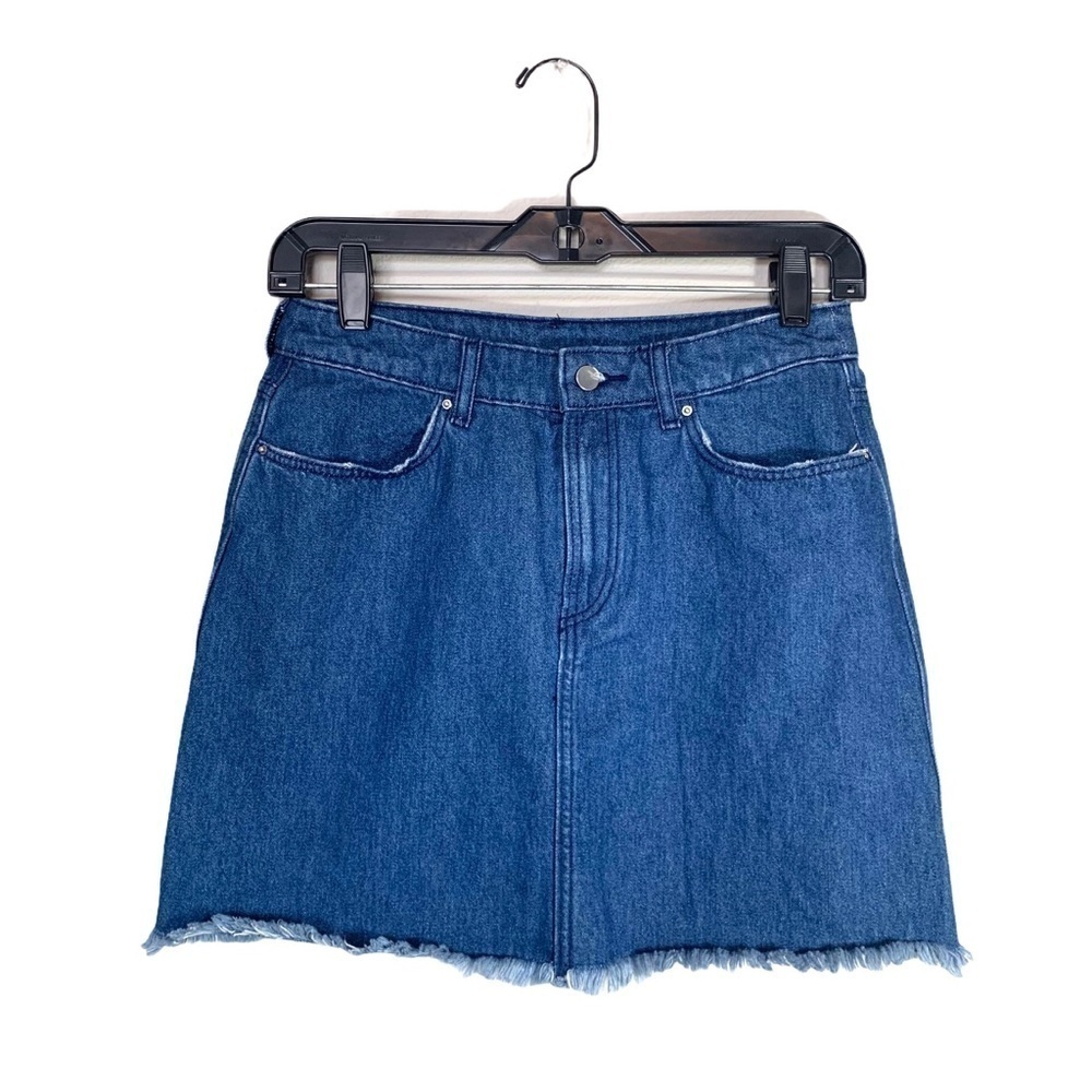 H&M Y2K fringe Raw Hem Cut off Denim Mini Skirt Size 6 - Picture 2 of 13